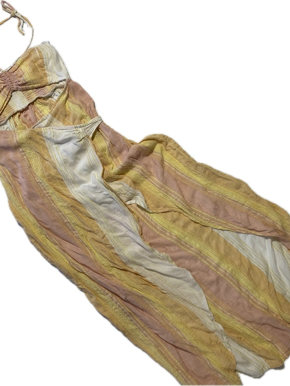 l*space Pastel Striped Tie-Neck Sundress in Yellow, Cream & Pink